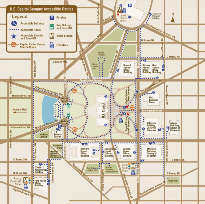 Map of U.S. Capitol Campus Accessible Routes